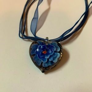Glass Flower Heart Necklace